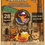 Immagine evento Country in piazza a Vicenza (VI) May be an illustration of pizza and text that says '4 GATTI IN PIAZZA ??? B8 DA GIUGNO A SETTEMBRE UN'ESTATE DA VIVERE A VICENZA 28 agosto BORN BORN ዓሉ 200 Dalle19:00 Dalle 19:00 CON Ταυε alle lle23:30 23:30 كشساتر السانلاارسانم 里抽护 UI புயபமிர் 31 13€ Promo bruschetta e birra O bibita Bar Cioccolato Contrà del Monte 15 Vicenza'