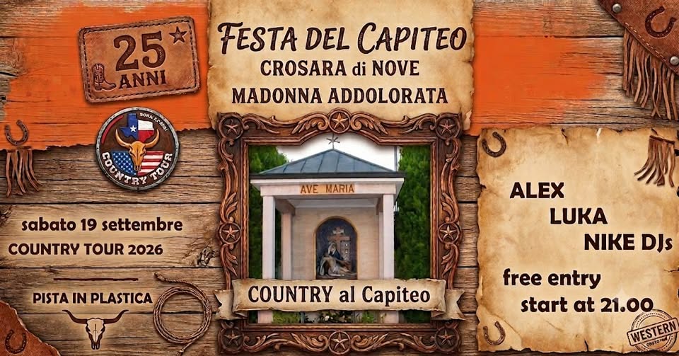 Evento Country Tour 2026 25° anno – Crosara di Nove (VI) Locandina Country Tour 2026 25° anno – Crosara di Nove (VI) - sabato 19 settembre ore 21:00 - 00:30