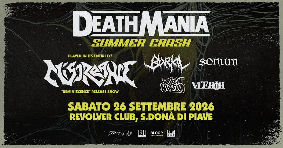 Evento Deathmania Summer Crash 2026 Locandina Deathmania Summer Crash 2026 - sabato 26 settembre ore 20:00 - 22:00