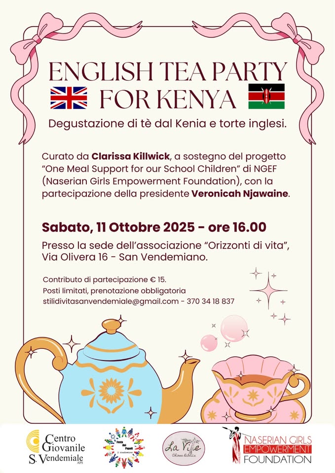 Evento English tea party for Kenya Locandina English tea party for Kenya - sabato 11 ottobre ore 16:00 - 18:00