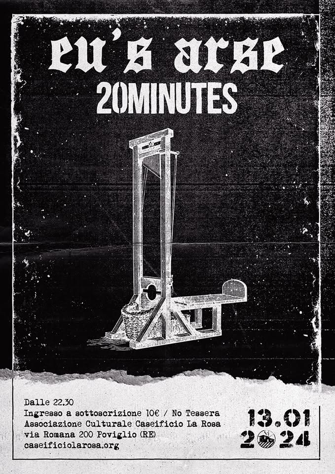 Evento Eu’s Arse 20Minutes LIVE al Caseificio Locandina Eu’s Arse 20Minutes LIVE al Caseificio - sabato 13 gennaio ore 22:00 - 00:00