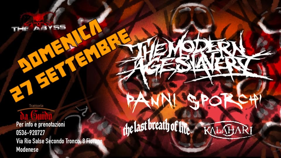 Evento EVENTO ANNULLATO The Modern Age Slavery – Panni Sporchi Guest LIVE @Trattoria da Guido Locandina EVENTO ANNULLATO The Modern Age Slavery – Panni Sporchi Guest LIVE @Trattoria da Guido - domenica 27 settembre ore 18:00 - 00:00