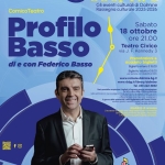 Immagine evento Federico Basso PROFILO BASSO – ComicoTeatro a Dalmine (BG) No photo description available.