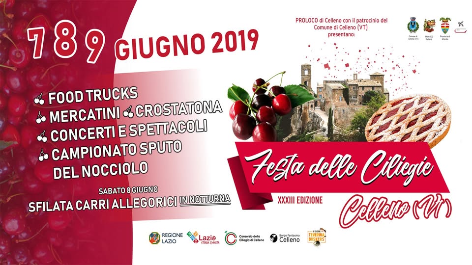 Evento Festa delle Ciliegie di Celleno 33º Edizione Locandina Festa delle Ciliegie di Celleno 33º Edizione - da venerdì 7 giugno - domenica 9 giugno 2019 ore 16:00 ore 23:59