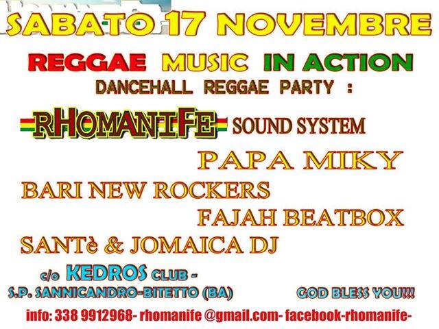 Evento Festa Rhomanife, Reggae and Love Locandina Festa Rhomanife, Reggae and Love - sabato 17 novembre ore 23:00 - 04:00