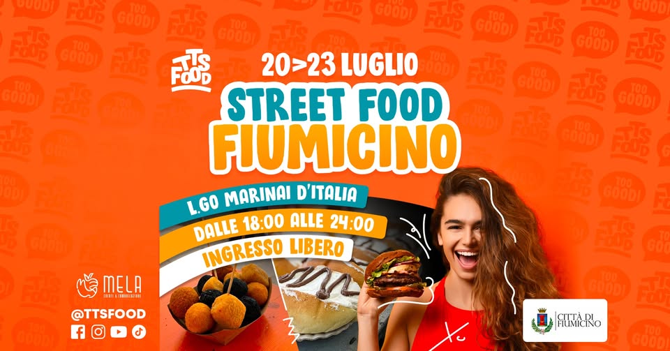 Evento Fiumicino Street Food 20 – 23 Luglio Locandina Fiumicino Street Food 20 – 23 Luglio - da giovedì 20 luglio - domenica 23 luglio 2023 ore 18:00 ore 23:59