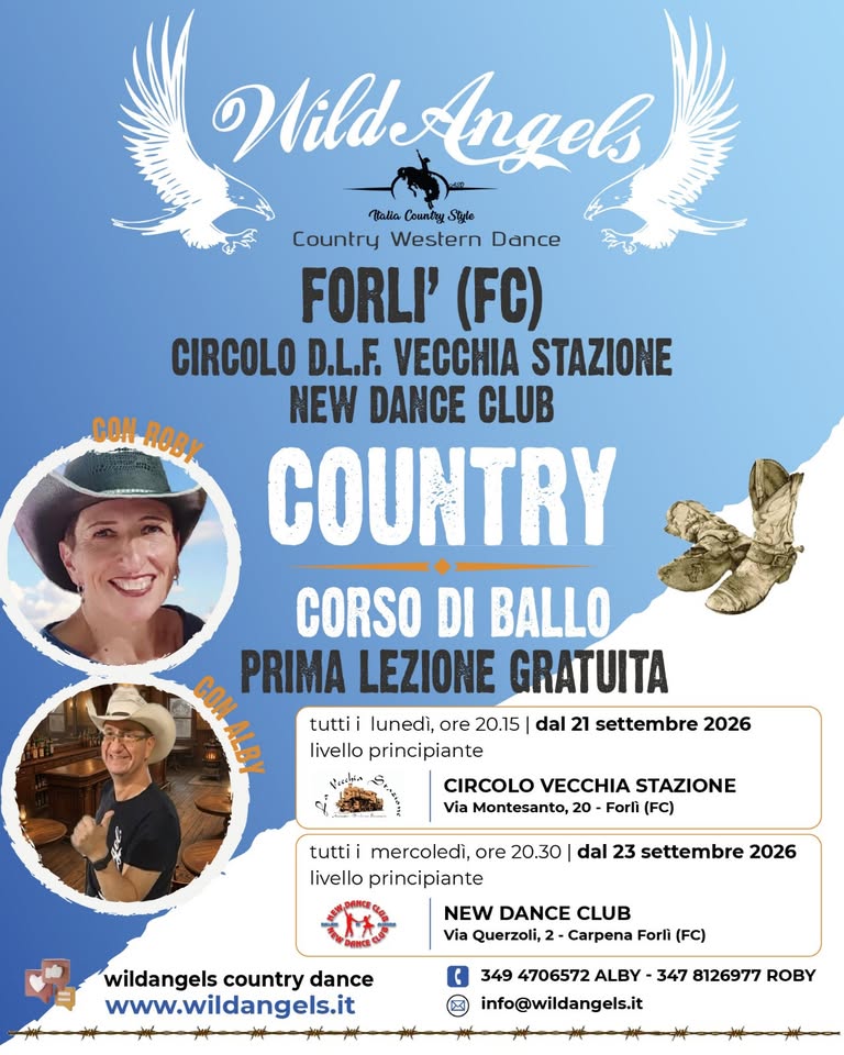 Evento Forlì Country@Corsi di Ballo Country con Alby e Roby Locandina Forlì Country@Corsi di Ballo Country con Alby e Roby - lunedì 21 settembre ore 20:15 - 22:15