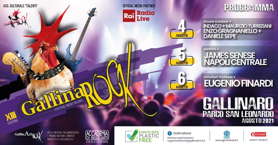 Evento GallinaRock Festival 2021 Locandina GallinaRock Festival 2021 - da mercoledì 4 agosto - venerdì 6 agosto 2021 ore 18:00 ore 02:00