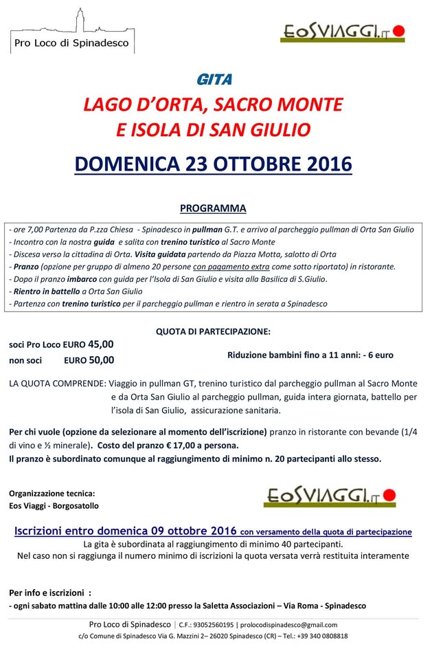 Evento Gita al Lago d’Orta, Sacro Monte e isola di San Giulio Locandina Gita al Lago d’Orta, Sacro Monte e isola di San Giulio - domenica 23 ottobre ore 07:00 - 23:00