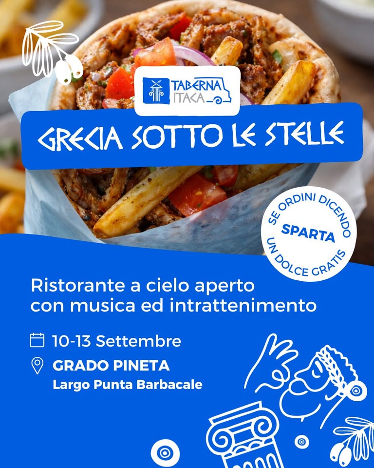 Evento GR Agorà – La Grecia sotto le Stelle a Grado Pineta GR Locandina GR Agorà – La Grecia sotto le Stelle a Grado Pineta GR - da giovedì 10 settembre - domenica 13 settembre 2026 ore 18:30 ore 21:30