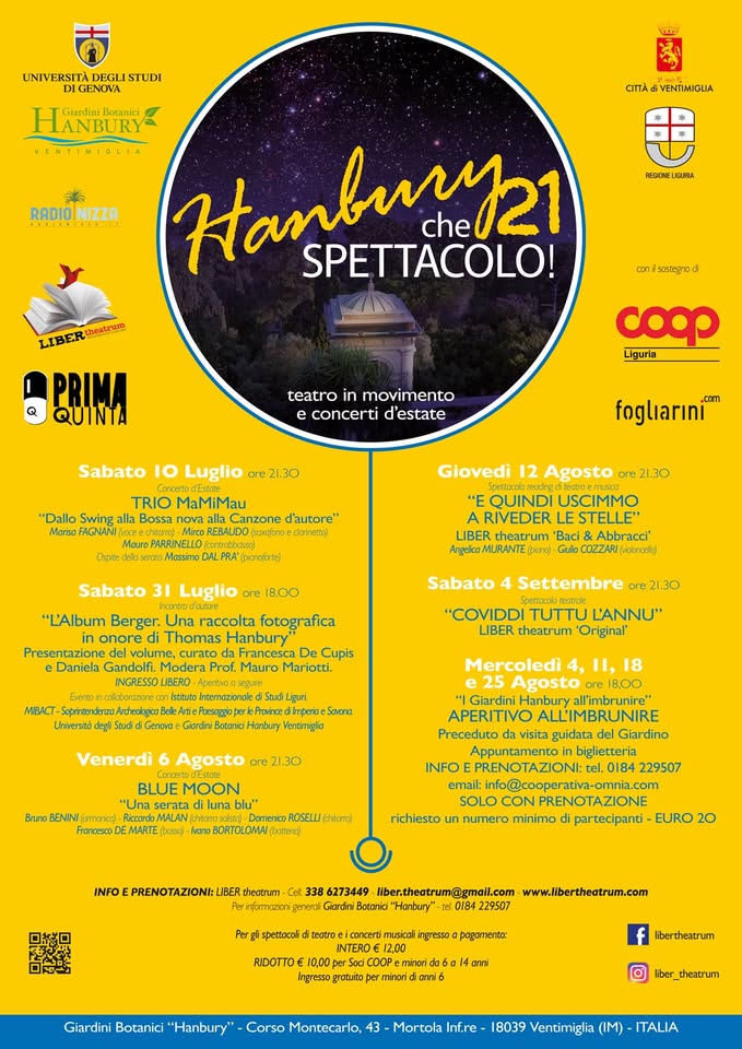 Evento Hanburychespettacolo2021 Locandina Hanburychespettacolo2021 - da sabato 10 luglio - sabato 4 settembre 2021 ore 21:30 ore 23:00