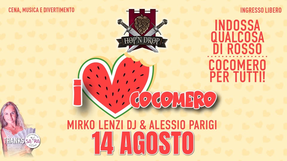 Evento I Love Cocomero – Il Venerdi D’estate @Hop’n Drop Locandina I Love Cocomero – Il Venerdi D’estate @Hop’n Drop - venerdì 14 agosto ore 21:00 - 23:00