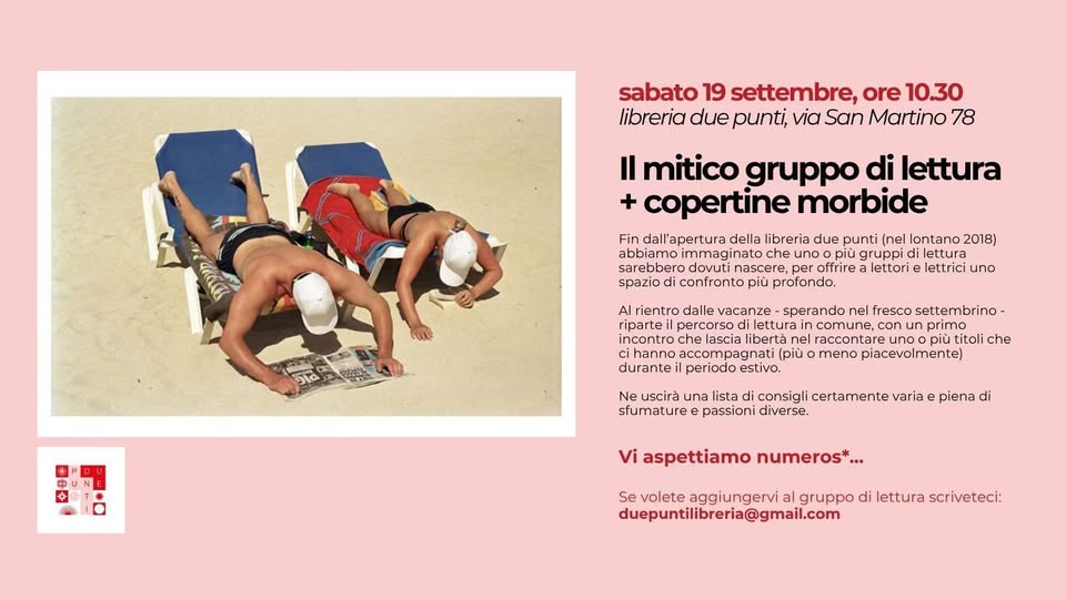 Evento Il mitico gruppo di lettura copertine morbide letture estive Locandina Il mitico gruppo di lettura copertine morbide letture estive - sabato 19 settembre ore 10:30 - 12:30
