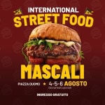 Immagine evento International Street Food Mascali a Mascali (CT) Potrebbe essere un contenuto grafico raffigurante hamburger e testo