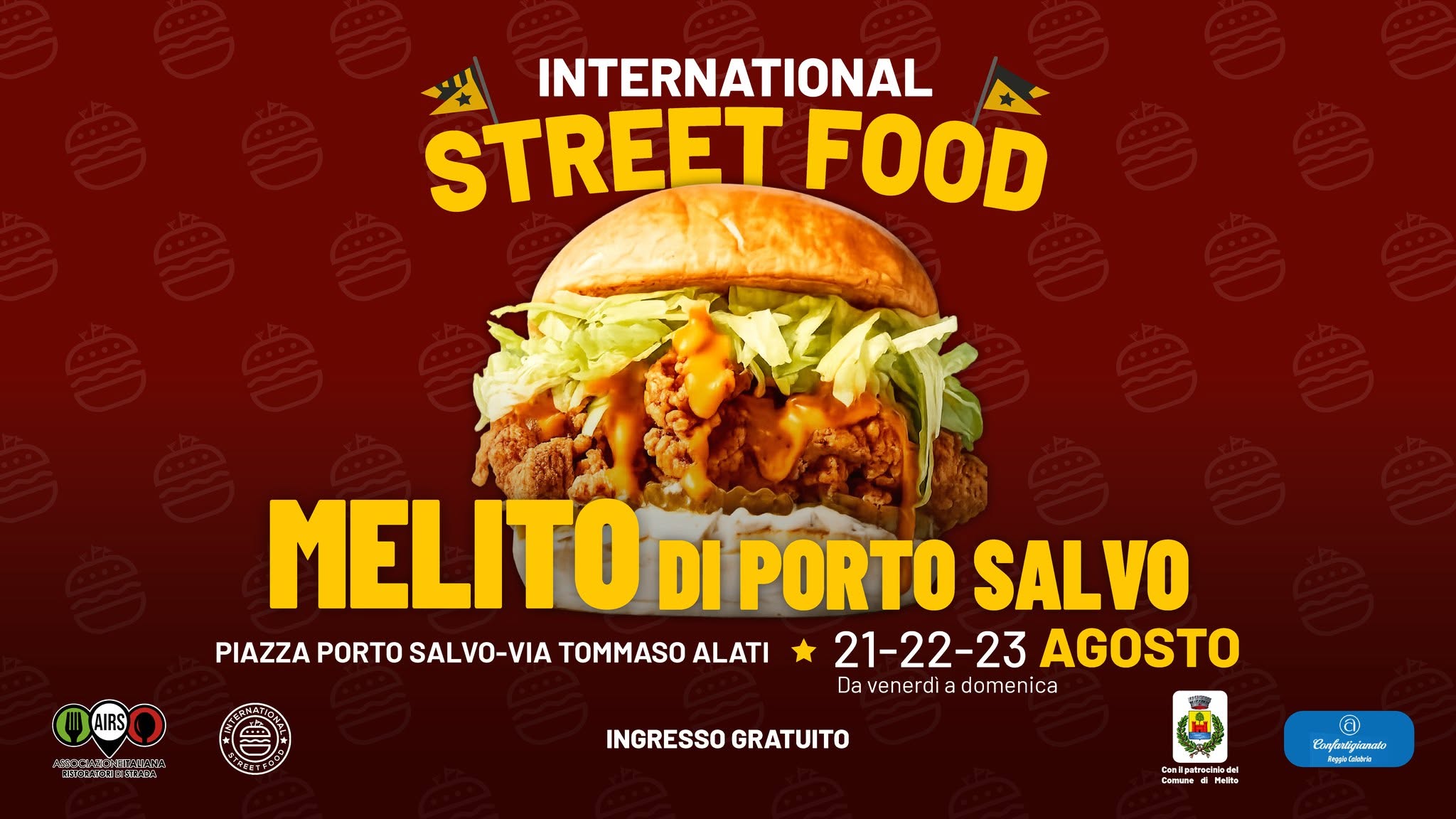 Evento International Street Food Melito Di Porto Salvo Locandina International Street Food Melito Di Porto Salvo - da venerdì 21 agosto - domenica 23 agosto 2026 ore 18:00 ore 23:45