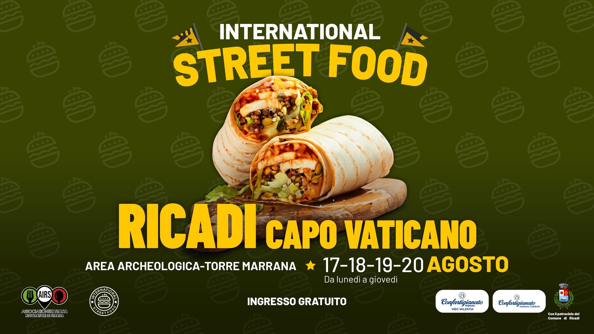 Evento International Street Food Ricadi Capo Vaticano Locandina International Street Food Ricadi Capo Vaticano - da lunedì 17 agosto - giovedì 20 agosto 2026 ore 18:00 ore 23:45