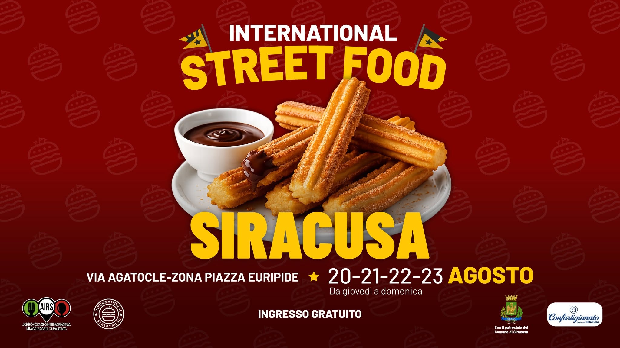 Evento International Street Food Siracusa Locandina International Street Food Siracusa - da giovedì 20 agosto - domenica 23 agosto 2026 ore 18:00 ore 23:45