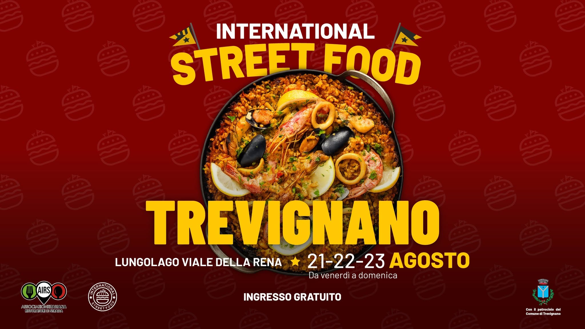 Evento International Street Food Trevignano Locandina International Street Food Trevignano - da venerdì 21 agosto - domenica 23 agosto 2026 ore 18:00 ore 23:45
