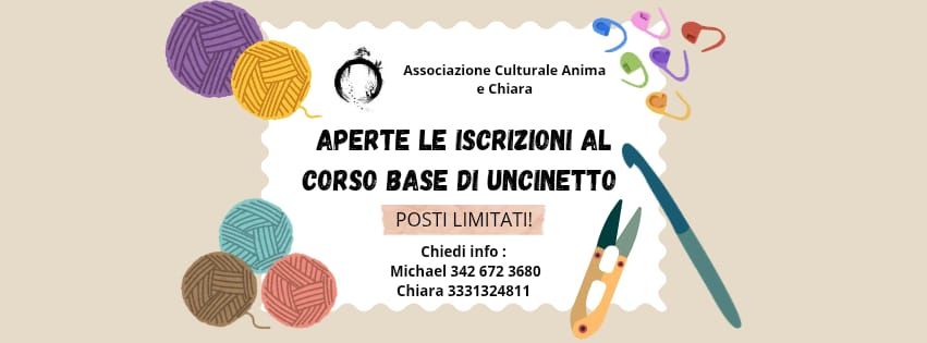 Evento Intrecci e Relax Corso Completo di Uncinetto Locandina Intrecci e Relax Corso Completo di Uncinetto - da venerdì 11 settembre - venerdì 2 ottobre 2026 ore 20:00 ore 21:00