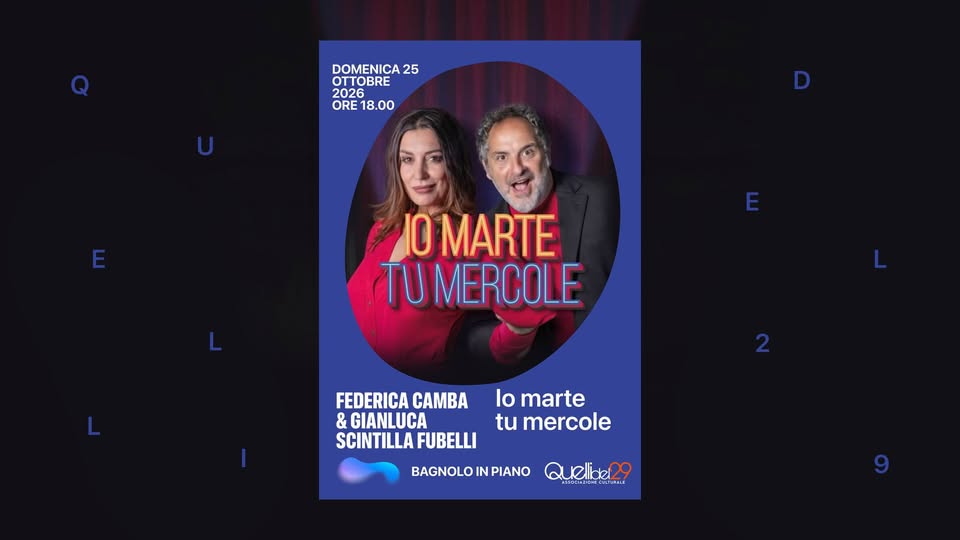 Evento IO MARTE TU MERCOLE Teatro Comunale di Bagnolo in Piano Locandina IO MARTE TU MERCOLE Teatro Comunale di Bagnolo in Piano - domenica 25 ottobre ore 18:00 - 20:00