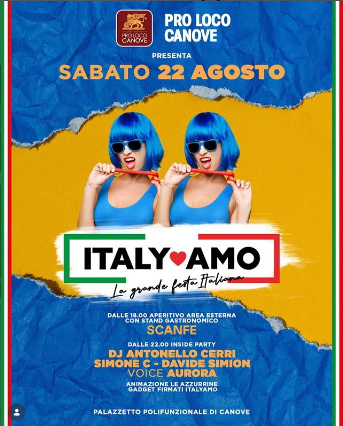 Evento ITALY AMO – La Grande Festa Italiana Locandina ITALY AMO – La Grande Festa Italiana - sabato 22 agosto ore 18:00 - 20:00