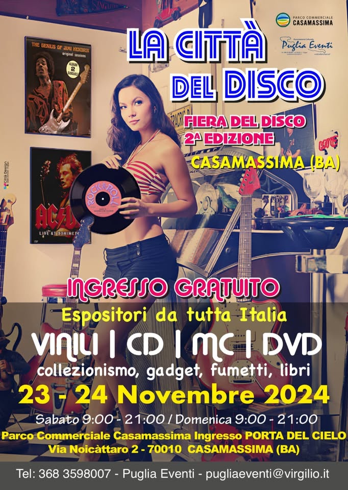 Evento La citta del disco Casamassima (BA) sabato 23 domenica 24 novembre 2024 Locandina La citta del disco Casamassima (BA) sabato 23 domenica 24 novembre 2024 - da sabato 23 novembre - domenica 24 novembre 2024 ore 09:00 ore 21:00