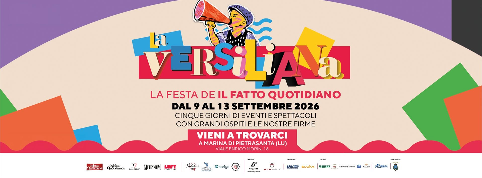 Evento La Festa del Fatto Quotidiano 2026 Locandina La Festa del Fatto Quotidiano 2026 - da mercoledì 9 settembre - domenica 13 settembre 2026 ore 12:00 ore 23:00