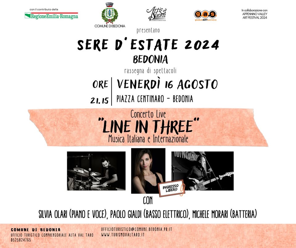 Evento “Line In Three” Locandina “Line In Three” - venerdì 16 agosto ore 21:15 - 23:15