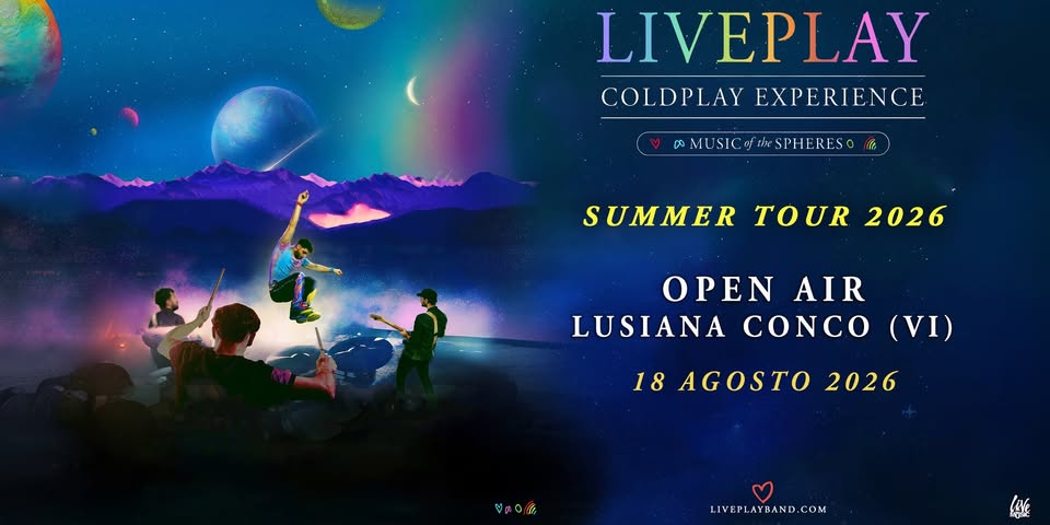 Evento LIVEPLAY – COLDPLAY Experience @Open Air Lusiana Conco (VI) Locandina LIVEPLAY – COLDPLAY Experience @Open Air Lusiana Conco (VI) - martedì 18 agosto ore 21:00 - 23:00