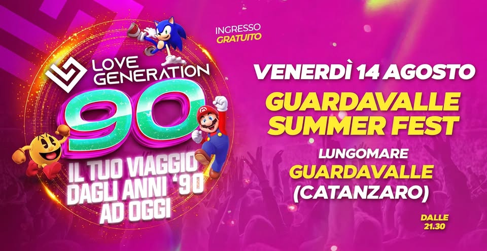 Evento Love Generation 90 – Guardavalle (Catanzaro) Locandina Love Generation 90 – Guardavalle (Catanzaro) - venerdì 14 agosto ore 21:30 - 23:30