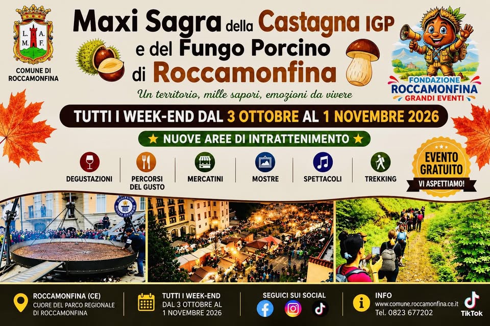 Evento Maxisagra Della Castagna Igp E Del Fungo Porcino Di Roccamonfina Locandina Maxisagra Della Castagna Igp E Del Fungo Porcino Di Roccamonfina - sabato 3 ottobre ore 10:00 - 12:00