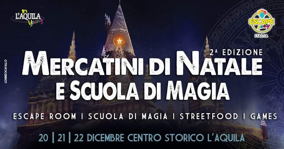 Evento Mercatini di Natale e Scuola di Magia Locandina Mercatini di Natale e Scuola di Magia - da venerdì 20 dicembre - domenica 22 dicembre 2019 ore 16:00 ore 23:00