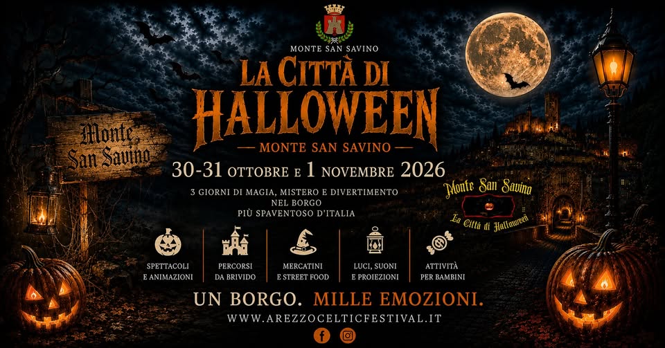 Evento Monte San Savino – La Città di Halloween Locandina Monte San Savino – La Città di Halloween - da venerdì 30 ottobre - sabato 31 ottobre 2026 ore 00:00