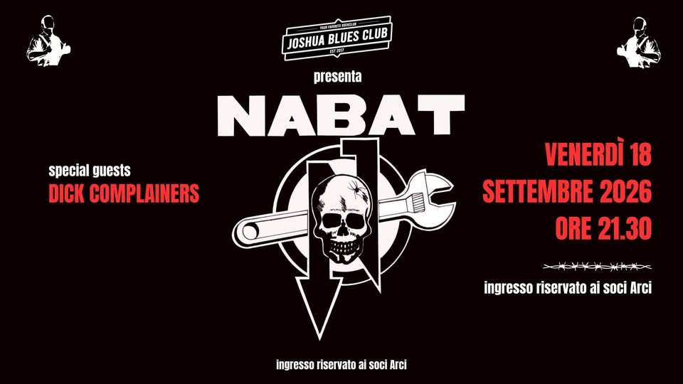 Evento Nabat Dick Complainers Locandina Nabat Dick Complainers - venerdì 18 settembre ore 21:30 - 23:30
