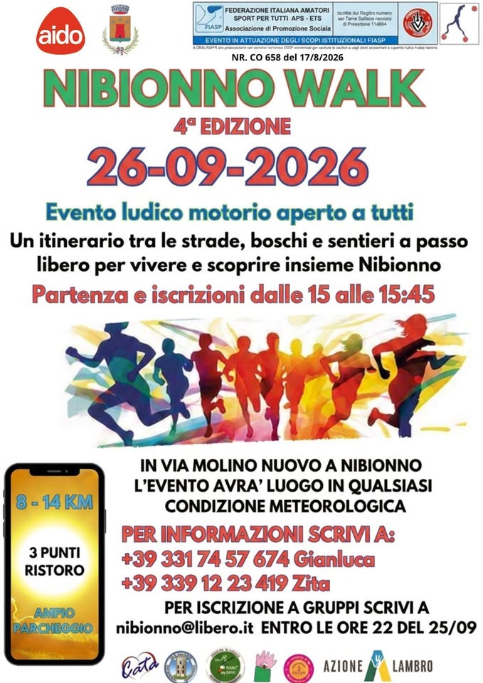 Evento Nibionno Walk Locandina Nibionno Walk - sabato 26 settembre ore 15:00 - 15:45