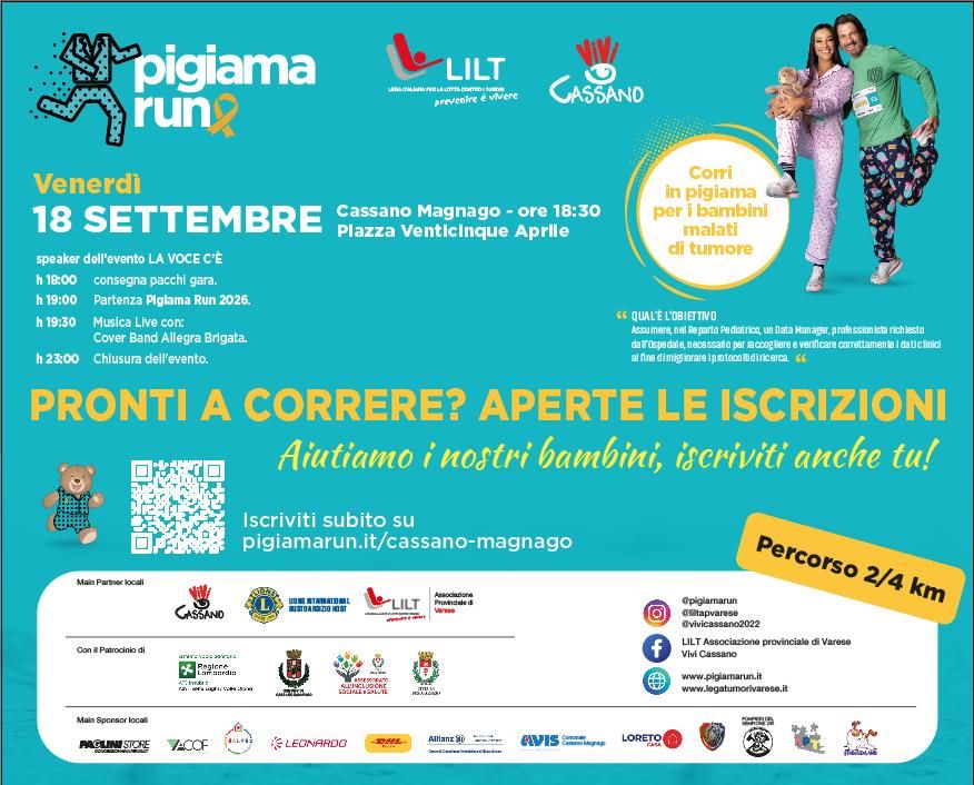 Evento Pigiama Run 2026 Cassano Magnago Locandina Pigiama Run 2026 Cassano Magnago - venerdì 18 settembre ore 15:30 - 17:30