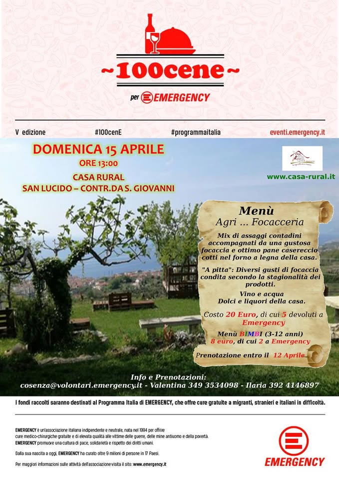 Evento Pranzo con Emergency Locandina Pranzo con Emergency - domenica 15 aprile ore 13:00 - 20:00