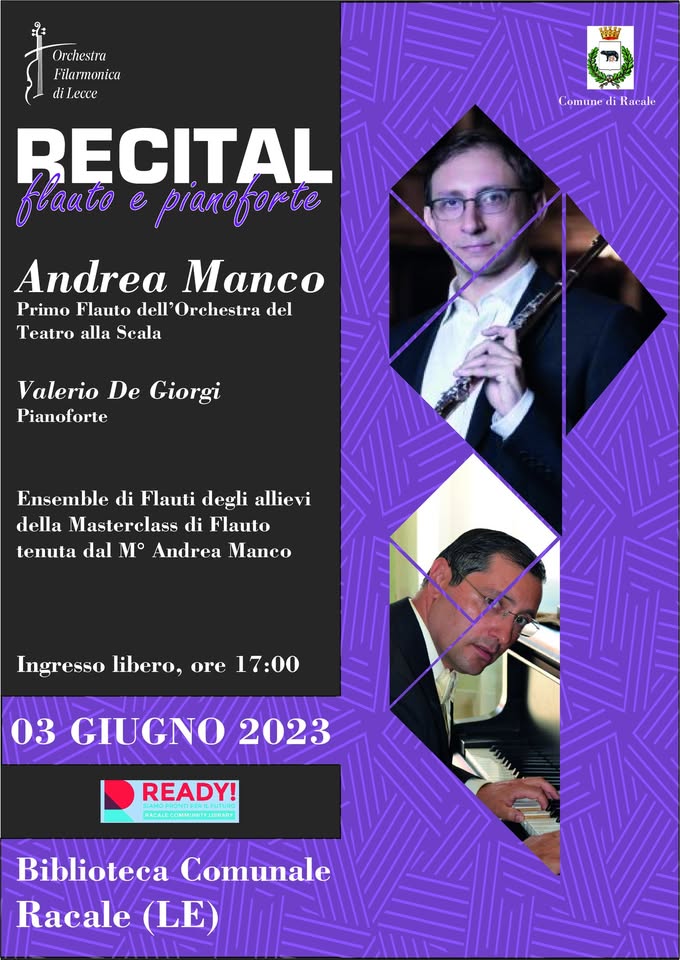 Evento Recital Flauto e Pianoforte – Andrea Manco & Valerio De Giorgi Locandina Recital Flauto e Pianoforte – Andrea Manco & Valerio De Giorgi - sabato 3 giugno ore 17:00 - 19:00