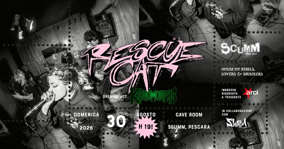 Evento Rescüe Cat Kronomorphs live – Scumm Cave Room – Dom 30/08 – h 19! Locandina Rescüe Cat Kronomorphs live – Scumm Cave Room – Dom 30/08 – h 19! - domenica 30 agosto ore 18:00 - 20:00