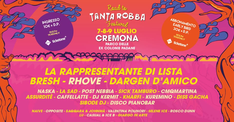 Evento Road to Tanta Robba Festival Cremona Locandina Road to Tanta Robba Festival Cremona - giovedì 7 luglio ore 18:00 - 20:00