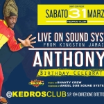 Immagine evento Sab 31 Marzo – Anthony B in Concerto – Kedros Club a Bitetto (BA) No photo description available.