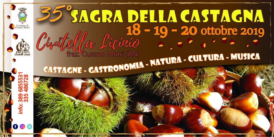 Evento Sagra Della Castagna Locandina Sagra Della Castagna - da venerdì 18 ottobre - domenica 20 ottobre 2019 ore 10:00 ore 23:30