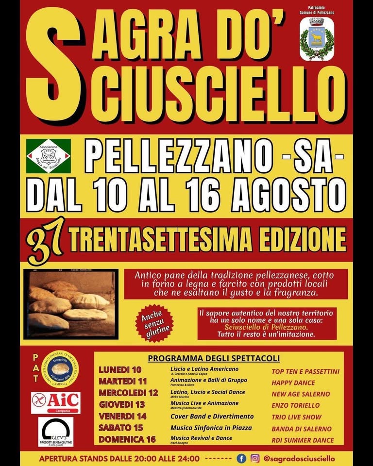 Evento Sagra dó Sciusciello Locandina Sagra dó Sciusciello - da lunedì 10 agosto - domenica 16 agosto 2026 ore 17:00 ore 23:00