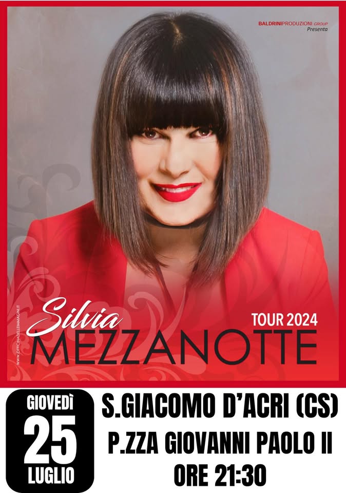 Evento San Giacomo D’acri (Cs) Silvia Mezzanotte In Concerto Locandina San Giacomo D’acri (Cs) Silvia Mezzanotte In Concerto - giovedì 25 luglio ore 21:30 - 23:30