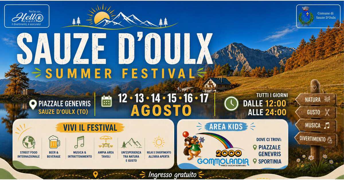 Evento Sauze D’oulx Summer Festival 2026 Locandina Sauze D’oulx Summer Festival 2026 - da mercoledì 12 agosto - lunedì 17 agosto 2026 ore 12:00 ore 23:30