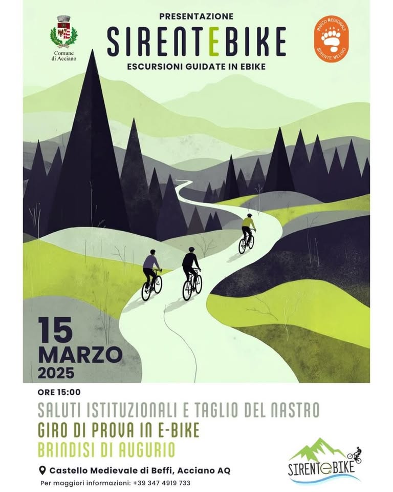 Evento Sirentebike Scoprire il territorio in sella all’e – bike Locandina Sirentebike Scoprire il territorio in sella all’e – bike - sabato 15 marzo ore 15:00 - 17:00