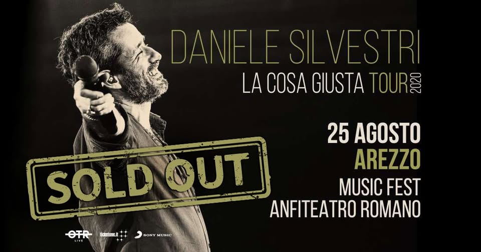 Evento Sold Out – Daniele Silvestri – Arezzo, 25 agosto Locandina Sold Out – Daniele Silvestri – Arezzo, 25 agosto - mercoledì 26 agosto ore 20:30 - 23:30