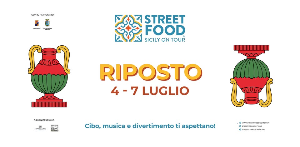 Evento Street Food Sicily on Tourr RIPOSTO (CT) Locandina Street Food Sicily on Tourr RIPOSTO (CT) - da giovedì 4 luglio - domenica 7 luglio 2024 ore 18:00 ore 23:59
