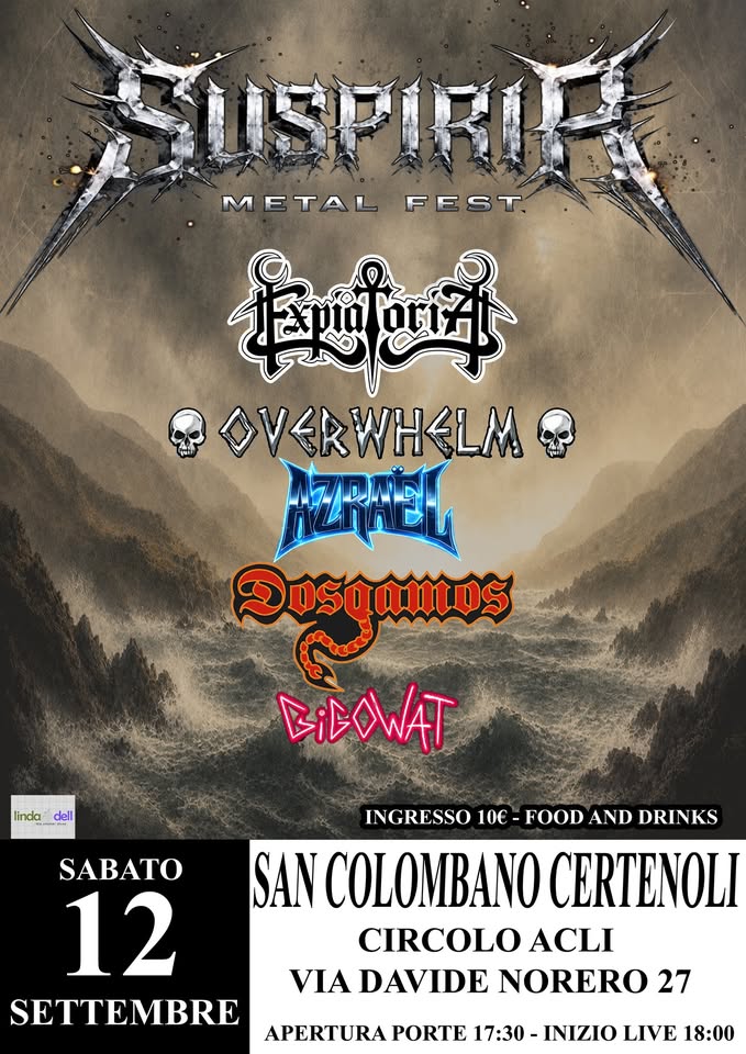 Evento Suspiria Metal Fest – Prima Edizione Locandina Suspiria Metal Fest – Prima Edizione - sabato 12 settembre ore 17:30 - 23:59