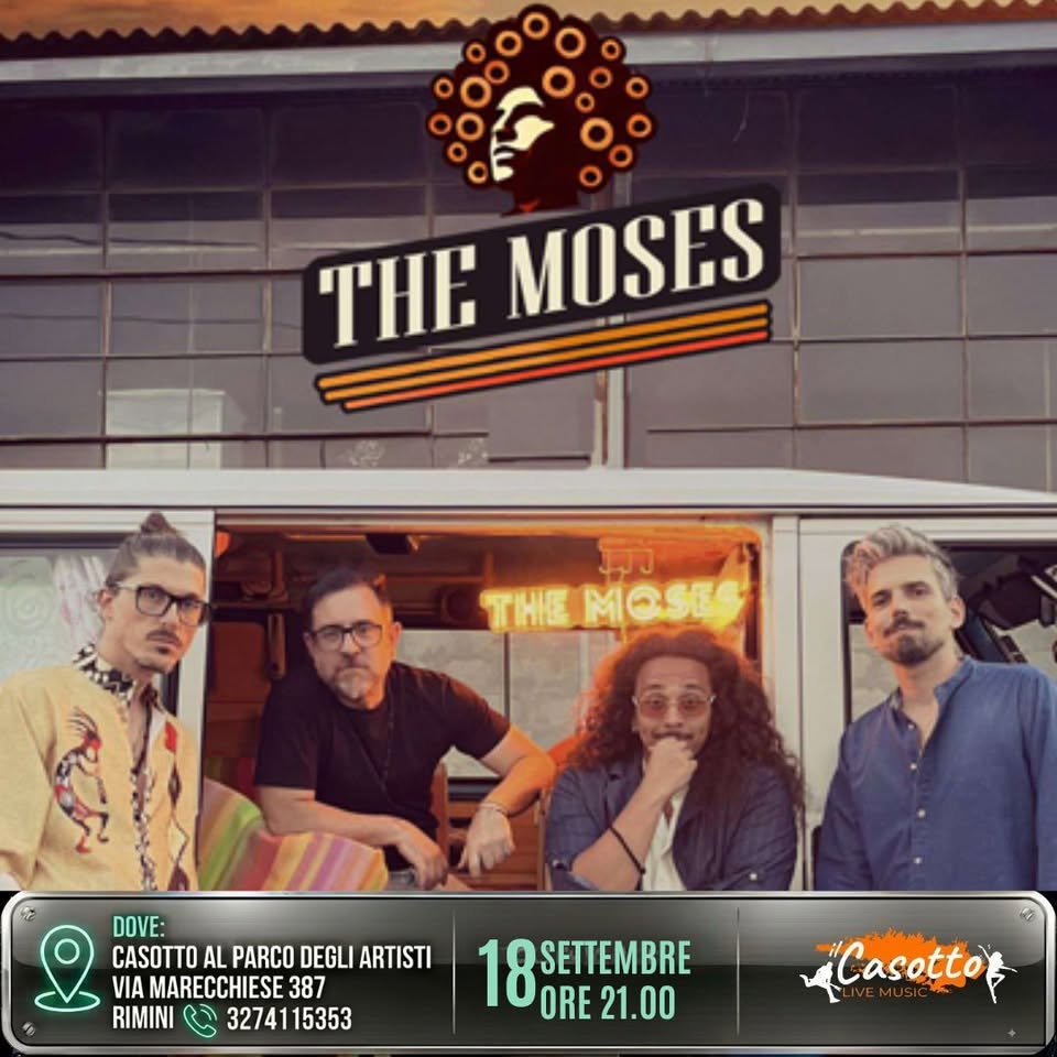 Evento The Moses live band – Soulful Funk & Pop Locandina The Moses live band – Soulful Funk & Pop - venerdì 18 settembre ore 21:00 - 23:00